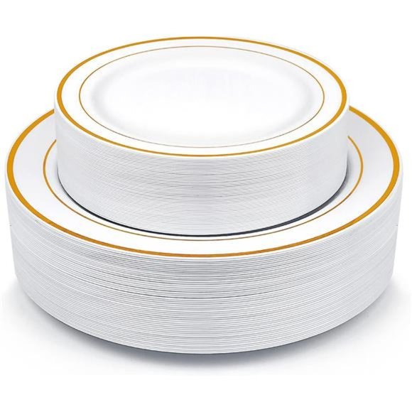 Gold Plastic Plates 100 Pieces Disposable Party Plates for Weddings Premium